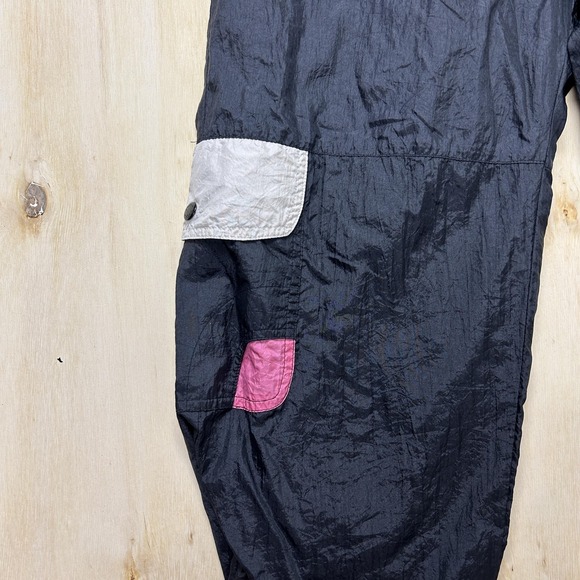 Vintage 90s Sergio Valente Track Pants Mens Large Black Nylon Colorblock Cargo - Picture 2 of 12